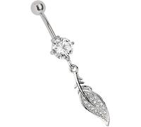 Modern Nature Piercing-Schmuck Bauchnabelpiercing Banane 316l Stahl in 1,6 x 10 mm mit 6 mm Stein und Feder Anhänger