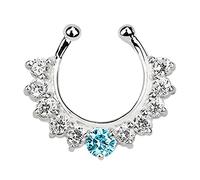 Modern Nature Piercing-Schmuck Nasenpiercing Fake Ring Septum Silber mit 11 Steinen in klar-hellblau-türkis, 1,0 x 10 mm