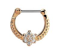 Modern Nature Piercing-Schmuck Septum Clicker Nasenpiercing Rose Gold, Blume mit 7 Steinen in 1,2 x 8 mm