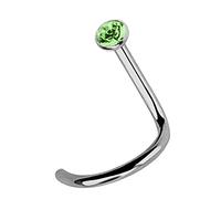 Modern Nature Piercing-Schmuck Titan Nasenpiercing, Nasenstecker mit Spirale und Stein in 2,2 mm hellgrün, Stab 0,8 mm
