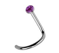 Modern Nature Piercing-Schmuck Titan Nasenpiercing, Nasenstecker mit Spirale und Stein in 2,2 mm lila, Stab 0,8 mm
