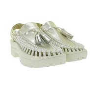 Moderne KEEN UNEEK PLT Tassel Unisex Leder Plateau-Sandalen – Stylische Freizeitsandalen mit innovativem Zwei-Kordel-Design 1030338 Champagne Gold/Star White 42