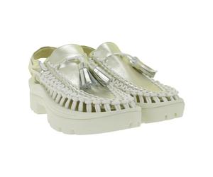 Moderne KEEN UNEEK PLT Tassel Unisex Leder Plateau-Sandalen – Stylische Freizeitsandalen mit innovativem Zwei-Kordel-Design 1030338 Champagne Gold/Star White 42