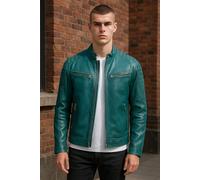 Moderne, klassische, gesteppte Bikerjacke aus grünem Leder für Herren - Smithton XL