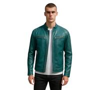 Moderne, klassische, gesteppte Bikerjacke aus Leder für Herren in Grün - Mackay L