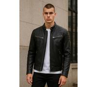 Moderne, klassische, gesteppte Bikerjacke aus schwarzem Leder für Herren - Smithton M