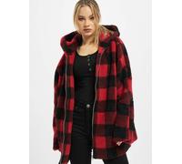 Winterjacke URBAN CLASSICS "Damen Ladies Hooded Oversized Check Sherpa Jacket" Gr. M, rot (firered, black) Damen Jacken Winterjacken (88829669-M)
