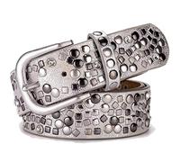 Moderner Damen Mode Gürtel mit Eingelassenen Nieten und Strasssteinen, Frauen Trendiger Taillen Gürtel aus PU-Leder und Rindsleder, Klassische Leichte Schnalle, Geeignet für Jeans, Hosen und Shorts