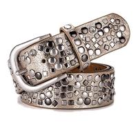 Moderner Damen Mode Gürtel mit Eingelassenen Nieten und Strasssteinen, Frauen Trendiger Taillen Gürtel aus PU-Leder und Rindsleder, Klassische Leichte Schnalle, Geeignet für Jeans, Hosen und Shorts