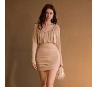 Modernes, plissiertes, figurbetontes, weiches Strick-Minikleid