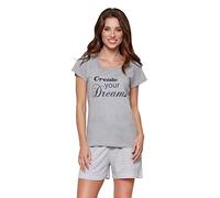 Modernes und bequemes Damen Shorty, mit weicher Baumwolle und Schriftzug, grau-Dreams, Gr. L (42/44)