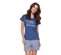 Modernes und bequemes Damen Shorty, mit weicher Baumwolle und Schriftzug, Navy-Dreams, Gr. M (40/42)