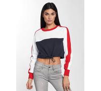 modernes URBAN CLASSICS Damen Sweatshirt Kordelzug Rippbündchen 300 g/m² mit Baumwolle Blau/Weiß/Rot L