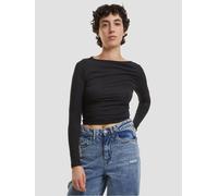 Longsleeve URBAN CLASSICS "Urban Classics Ladies Ruffled Super Slim Longsleeve", Damen, Gr. XXL, schwarz, 100% Baumwolle, unifarben, slim fit, Rundhals, Shirts (15873027-XXL) schwarz