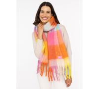Modeschal ZWILLINGSHERZ "Big Karo", Damen, gelb (gelb pink), Strick, Obermaterial: 100% Polyacryl, kariert, Modetücher, großes Karo-Muster, Fransen, in frischen Farben (56227359-0) gelb pink