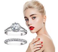 Modeschmuck Intarsien mit großem rundem weißem Zirkon Damen Set-Ring, Nicht verblassendem Verlobungsring, Hochzeitstag, Schmuckgeschenk