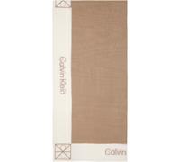 Modetuch CALVIN KLEIN "LINEN BLEND EMBLEM PAREO SCARF", Damen, beige (desert taupe, weiß alyssum), Web, Materialmix, unifarben, Modetücher, Mit Farbkontrasten (44603250-0) desert taupe, weiß alyssum