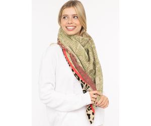 Modetuch ZWILLINGSHERZ "Dreieckstuch BW "Angry Leo", Damen, khaki koralle, Strick, Obermaterial: 50% Baumwolle, 50% Polyacryl, mehrfarbig, Modetücher, mit Leo-Kopf und auffälligem Leo Muster (56985169