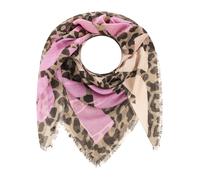 Modetuch ZWILLINGSHERZ "Fearless", Damen, beige, Baumwollmischung, Modetücher, Schriftzug, Leomuster All-Over, Fransenabschlüsse rundum (38518202-0) beige