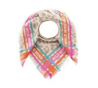 Modetuch ZWILLINGSHERZ "Viereck "Wild Mind"", Damen, braun (hellbraun), Strick, Materialmix, unifarben, Modetücher, mit Schriftzug und Leo Muster (89799359-0) hellbraun