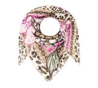 Modetuch ZWILLINGSHERZ "Wild Side of Life", Damen, bunt (rosa), Baumwollmischung, Modetücher, Mustermix: Leopard und Blüten, Fransenabschlüsse rundum (67056930-0) rosa