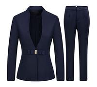 MODFUL Damen-Business-Hosenanzug-Set, 2-teilig, schmale Passform, Blazer-Jacke, EIN-Knopf-Schnallenverschluss, Damen-Arbeitsanzug für Büro, Blau, X-Klein
