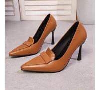 Modische braune High Heel Slip-On Pumps mit spitzer Zehenpartie, vielseitiger Vintage-Stil Damenschuhe für alle Jahreszeiten
