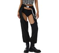 Modische Cargohose für Damen, hohe Taille, reflektierend, einfarbig, Farbblock, Schwarz #2, X-Groß