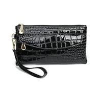 Modische Clutch mit Handgelenk, Abendtasche, Geldbörse für Damen, Krokodilmuster, Leder, lässig, Clutch, Schwarz