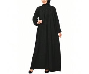 Modische Damen Casual Retro einfarbige Rundhals lange lose muslimische Robe, würdevoll und angemessen