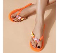 Modische Damen Flip-Flops, süße orange flache Strandschuhe, geeignet für Sommerurlaube, rutschfeste Outdoor-Lässig-Pantoffeln, ideal für Sommer, Stran