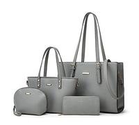 Modische Damen-Handtaschen aus Kunstleder, Tragetasche, Schultertasche, Tragegriff oben, 4-teiliges Set, Grau-A, Large