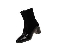 Modische Damen-Stiefel, Lackleder, hoher Absatz, spitz, kurze Stiefel, Vintage, Reißverschluss, leicht, schick und elegant, bequem, modisch, Schwarz, 40 EU