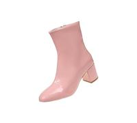 Modische Damen-Stiefel, Lackleder, hoher Absatz, spitz, kurze Stiefel, Vintage, Reißverschluss, leicht, schick und elegant, bequem, modisch, rot, 40 EU