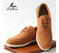 Modische Designer-Loafer für Herren mit Schnürung, handgefertigt mit Ziernähten, aus weichem Kunstwildleder/veganem Leder, gepolstertem weichem Fersen
