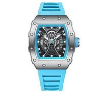 Modische Herren-Armbanduhr, luxuriös, quadratisch, analog, Quarz, Herren-Sportuhr mit hohlem großem Zifferblatt, wasserdicht, Kalender, leuchtende Armbanduhr für Herren, blau