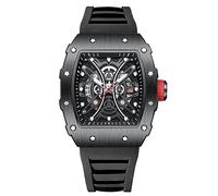 Modische Herren-Armbanduhr, luxuriös, quadratisch, analog, Quarz, Herren-Sportuhr mit hohlem großem Zifferblatt, wasserdicht, Kalender, leuchtende Armbanduhr für Herren, Schwarz