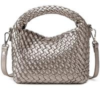 Modische kleine gewebte Tasche, handgefertigte Mini-Hobo-Tragetasche, Umhängetasche, Handtasche, Reise- und Sommerstrandsachen, dunkles silber