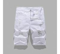 Modische Lässig Y2K-Stil Jungen-Shorts mit Cut-Outs, Rissen und ausgefranstem Design, weiße zerrissene Skinny Jeans-Shorts für Teenager-Jungs, weiche