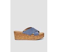 s.Oliver Damen Pantoletten aus Leder mit Keilabsatz, Blau (Indigo), 40 EU