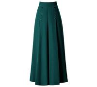 Modische Plissierte Hose mit weitem Bein für Damen, Frühling und Sommer, hohe Taille, lockere, schlanke Damenhose mittleren Alters, Neun-Punkte-Culotte, lässige Swing-Hose Wander Hose (Green, XXXL)