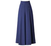 Modische Plissierte Hose mit weitem Bein für Damen, Frühling und Sommer, hohe Taille, lockere, schlanke Damenhose mittleren Alters, Neun-Punkte-Culotte, lässige Swing-Hose Wander Hose (Navy, XXXL)