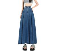 Modische Quaste Maxi Denim Rock Frauen 2023 Neue Koreanische Elegante Big Saum Hohe Taille Gefaltete Lange Jeans Rock Weibliche Dame-Dunkelblau-M