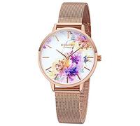 Modische REGENT Damenarmbanduhr BA-500 mit floralem Zifferblatt