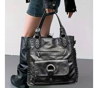 Modische retro Damen Lässig Cool Handtasche, personalisierte Y2K Motorrad Tasche, Straßen-Stil gewaschene schlichte Lederimitat Stadttasche, geeignet