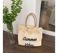 Modische Segeltuch Tragetasche mit großer Kapazität, Buchstaben Motiv und Fransen, Umhängetasche für Pendeln und Einkaufen