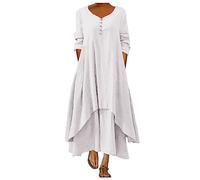 Modische Sommerkleider, unregelmäßig, einfarbig, lange Ärmel, langes Damenkleid, lockerer Rundhalsausschnitt, Damenkleid, Taillenbindung, Midi-Kleider für Damen, weiß, 3XL