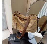 Modische sommerliche Khaki geflochtene Tasche, schlicht & vintage mit Kettengurt & Reißverschluss, Schultertasche/Umhängetasche, Urlaubsnotwendigkeite