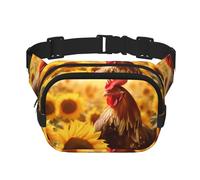 Modische Umhängetasche mit Sonnenblumen und Hühnern, zum Wandern, quadratisch, doppellagig, für Reisen und Fitness
