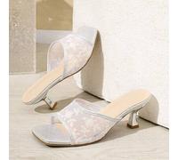 Modische und elegante Damen Peep-Zehen High Heel Schuhe, Damen Schwarz, Weiß, Blumen, Spitzen Muster Stiletto Slide Sandalen, Frühling/Sommer Neuheite